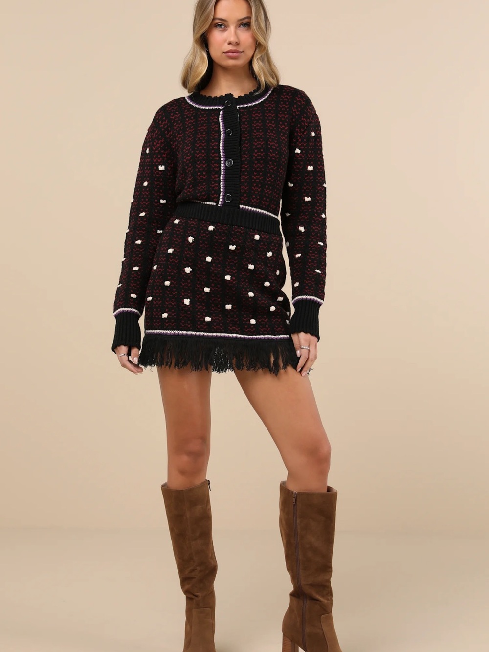 Mutma Fringed Knit Mini Skirt in Black and Red - worn once - Picture 2 of 7